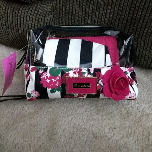 Betsey Johnson Handbags - *** Betsey Johnson triple make up bag w rose